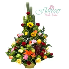 Arreglo Floral con Frutas | Girasoles | Rosas 104